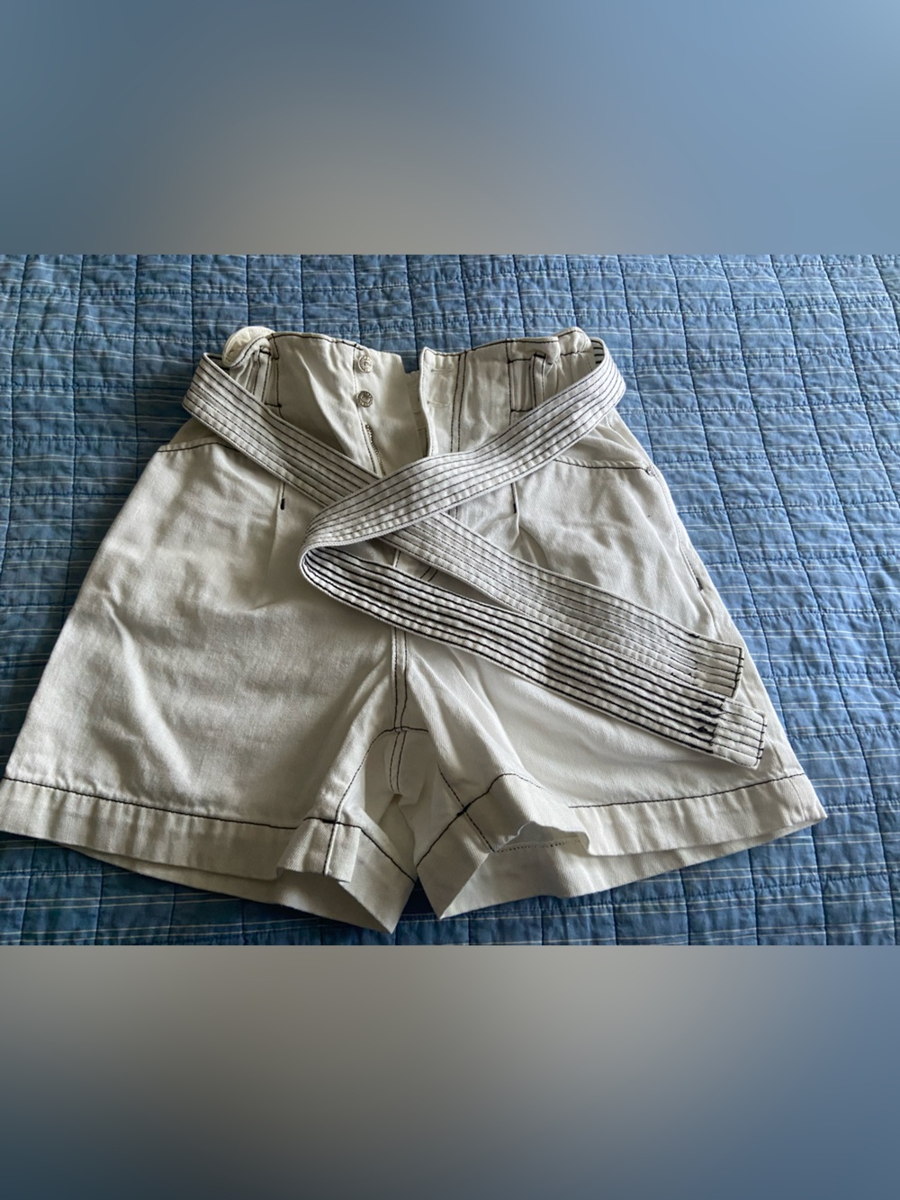 Mango denim Shorts in White with Tie Belt